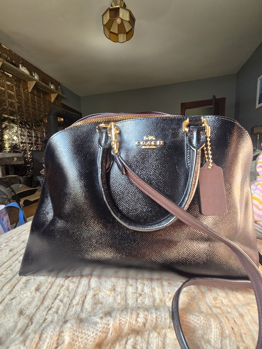 Prestine COACH Quinn Black Leather Satchel with Gold Hardware